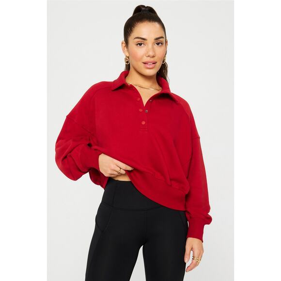 NWT Fabletics Yitty Year Round Terry Snap Front Sweatshirt Holly Berry L - Picture 1 of 5